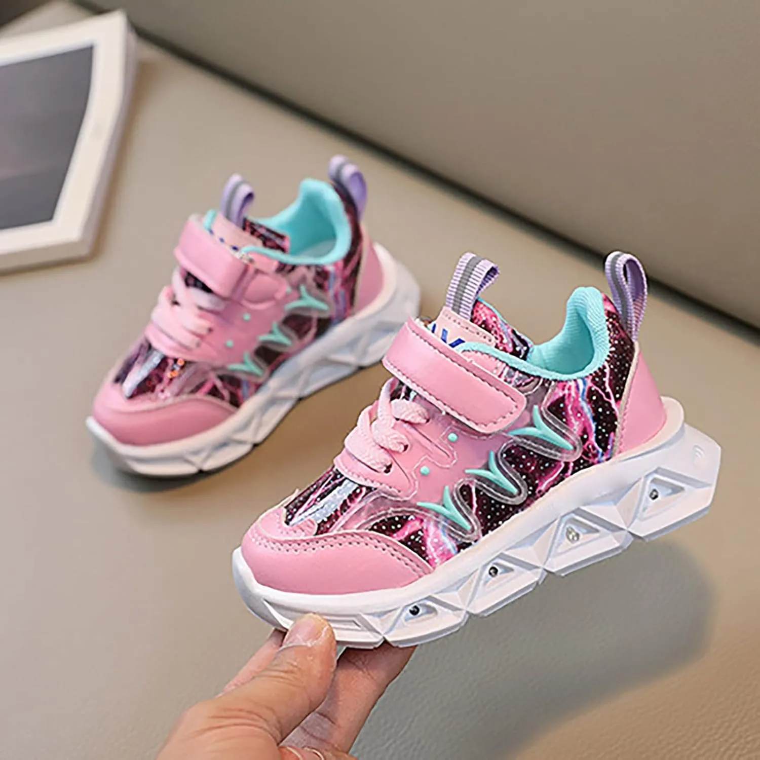 Flat Non Slip Light up Sneakers for Toddler Boys Baby Infant Lace Strap Lightweight First Walking Sport Shoes Fashion