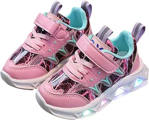 Flat Non Slip Light up Sneakers for Toddler Boys Baby Infant Lace Strap Lightweight First Walking Sport Shoes Fashion