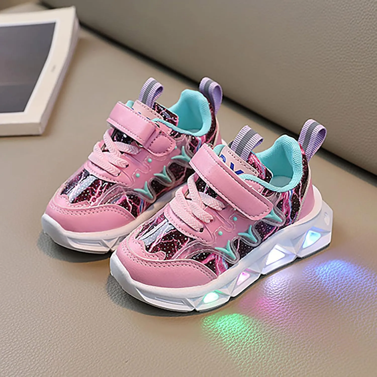 Flat Non Slip Light up Sneakers for Toddler Boys Baby Infant Lace Strap Lightweight First Walking Sport Shoes Fashion