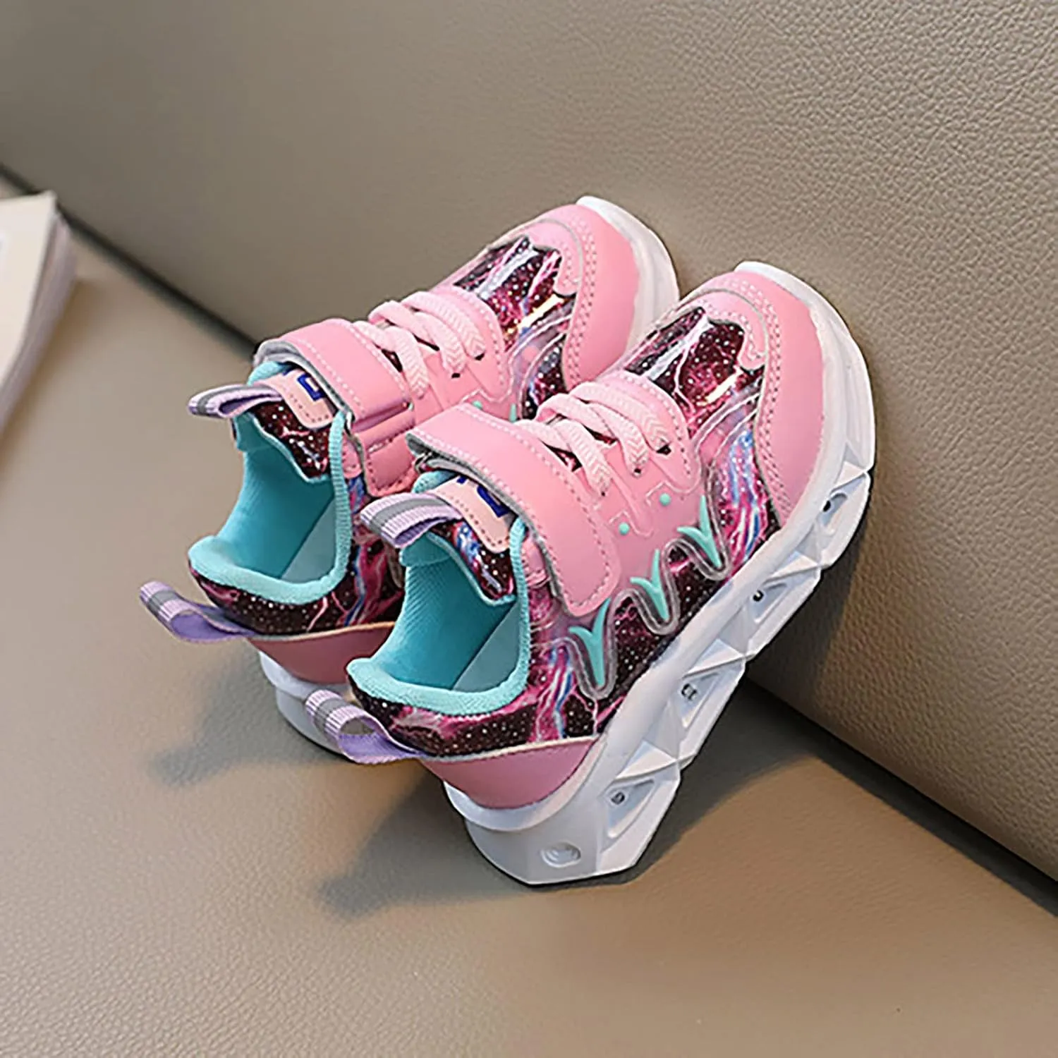 Flat Non Slip Light up Sneakers for Toddler Boys Baby Infant Lace Strap Lightweight First Walking Sport Shoes Fashion
