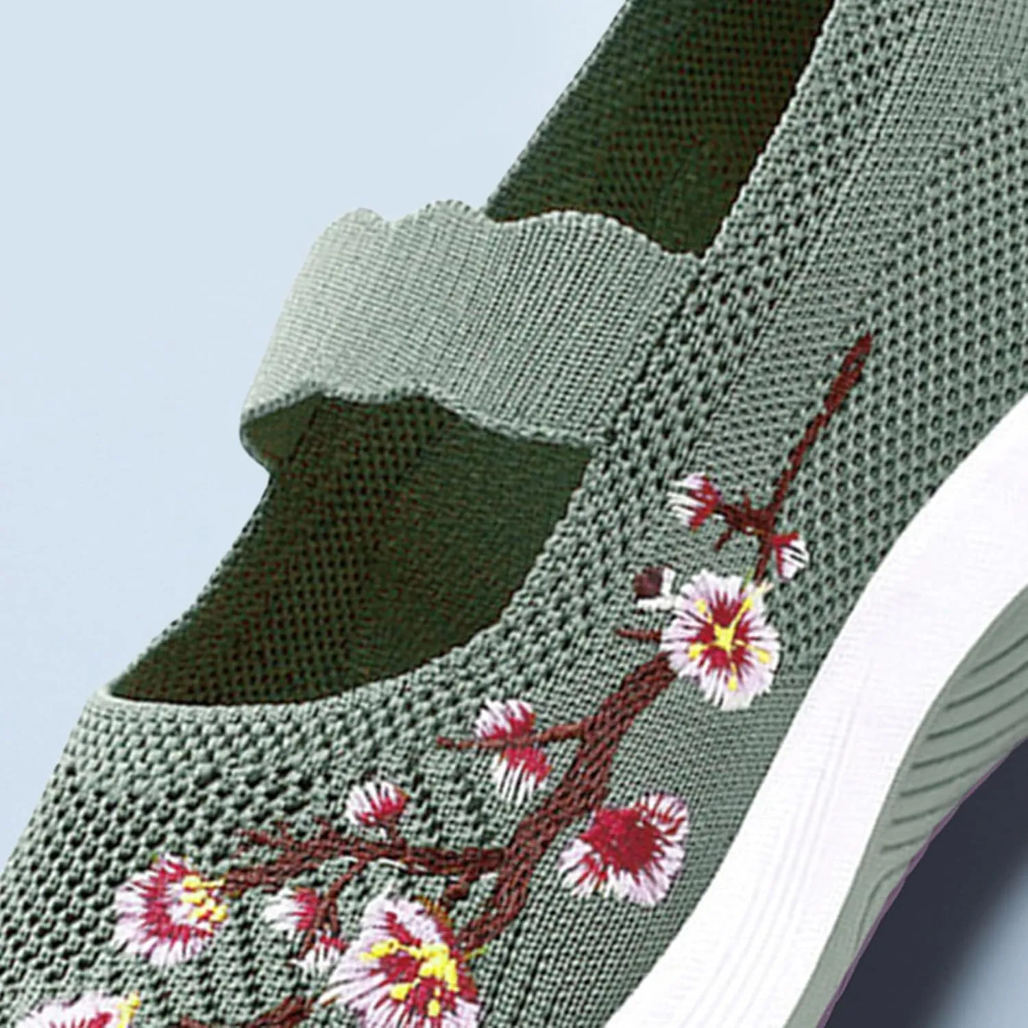 Flower Embroidered Slip On Knitting Flat Loafers for Women Comfortable Soft Sole Tennis Shoes Breathable Mesh Comfy Platform Non Slip Walking Sneakers