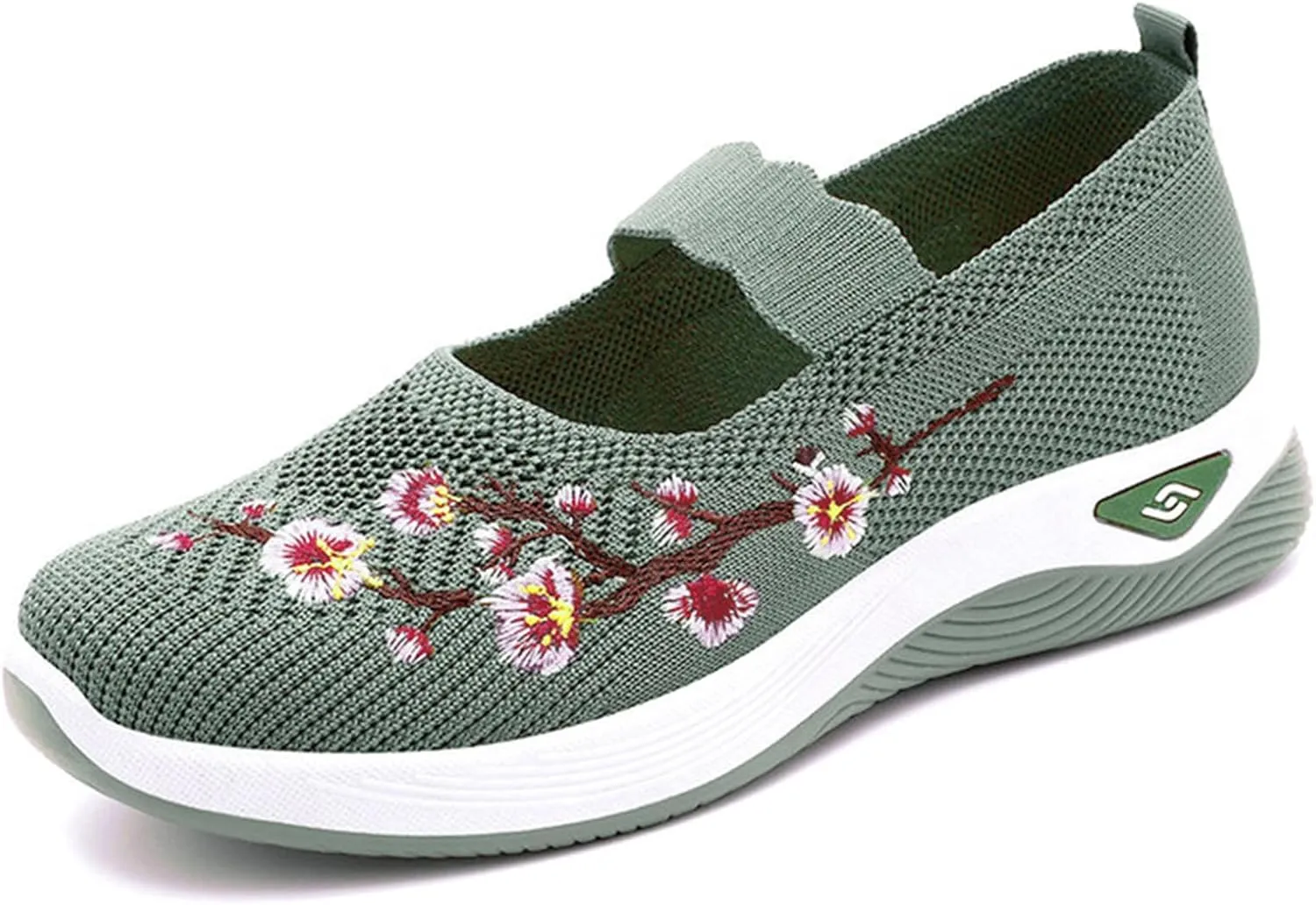 Flower Embroidered Slip On Knitting Flat Loafers for Women Comfortable Soft Sole Tennis Shoes Breathable Mesh Comfy Platform Non Slip Walking Sneakers