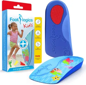 Fun Kids Orthotic Shoe Insoles with Arch Support for Childrens Heel Pain (Severs Disease), Growing Pains, Flat Feet - Childrens, Pair (Toddler 8-10, 3/4 Length - Blue)