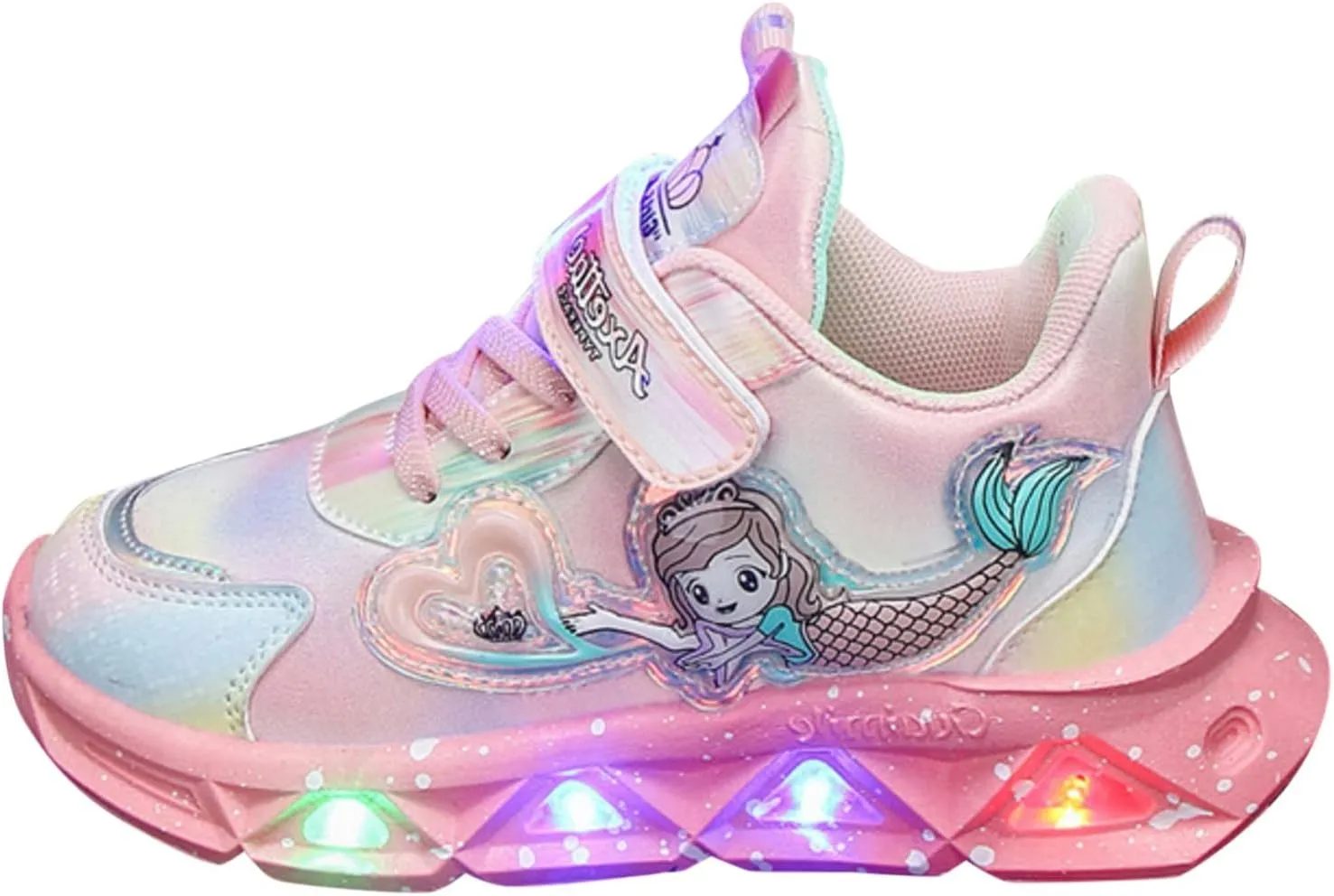 Girls Flat Sneakers Slip On Light-Up ermaid Shoes Breathable Mesh Boots Lightweight Running Shoes