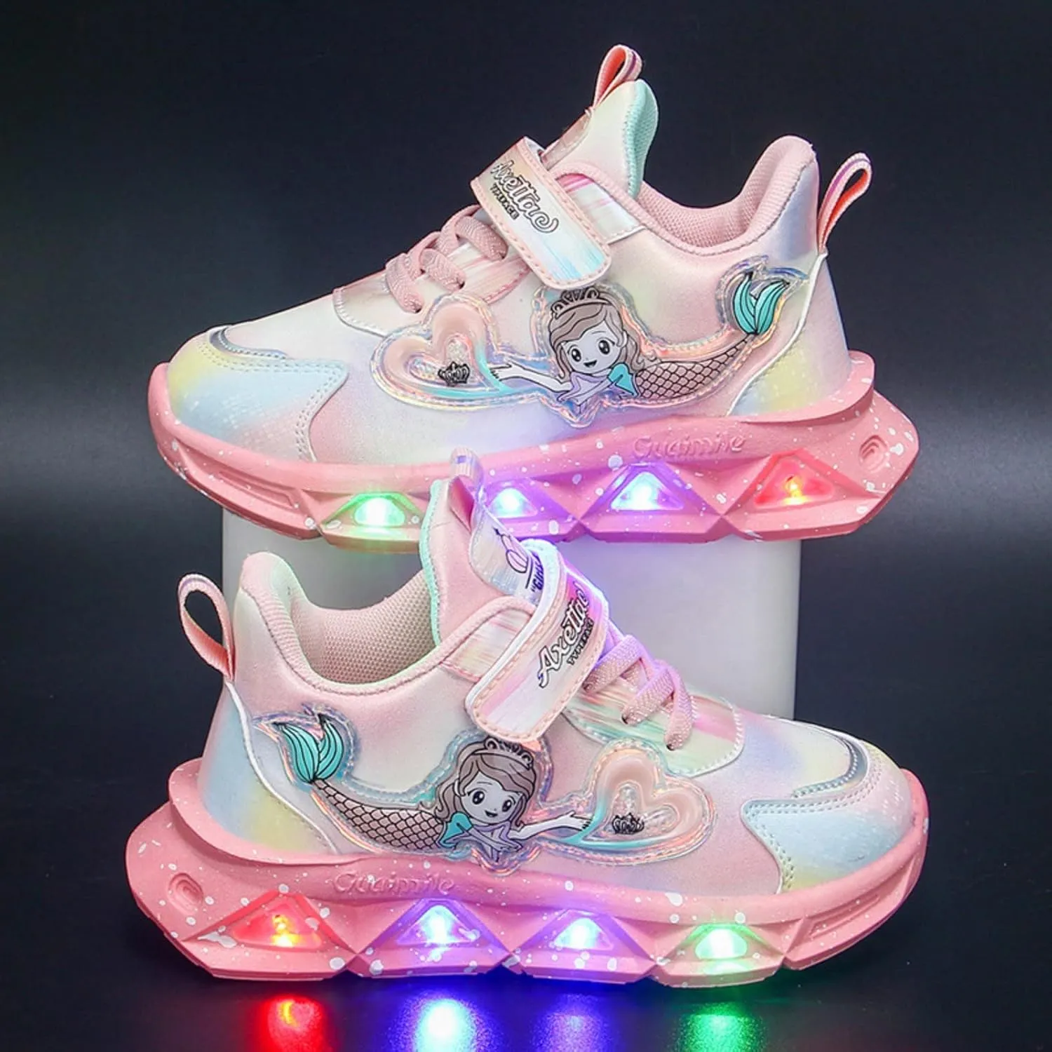 Girls Flat Sneakers Slip On Light-Up ermaid Shoes Breathable Mesh Boots Lightweight Running Shoes