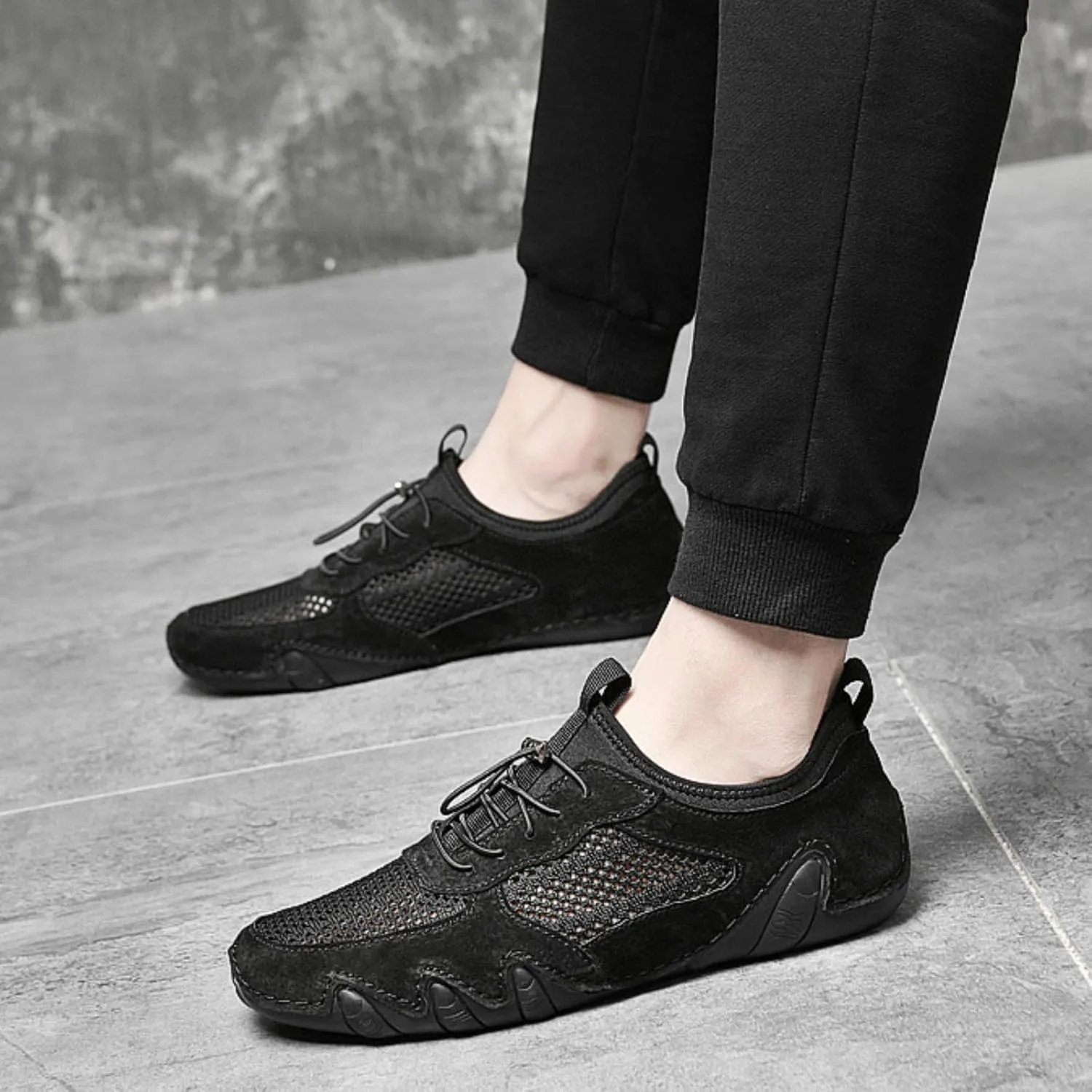 Handmade Men's Casual Driving Shoes - Breathable Mesh Slip-Ons for Walking, Driving & Daily Wear