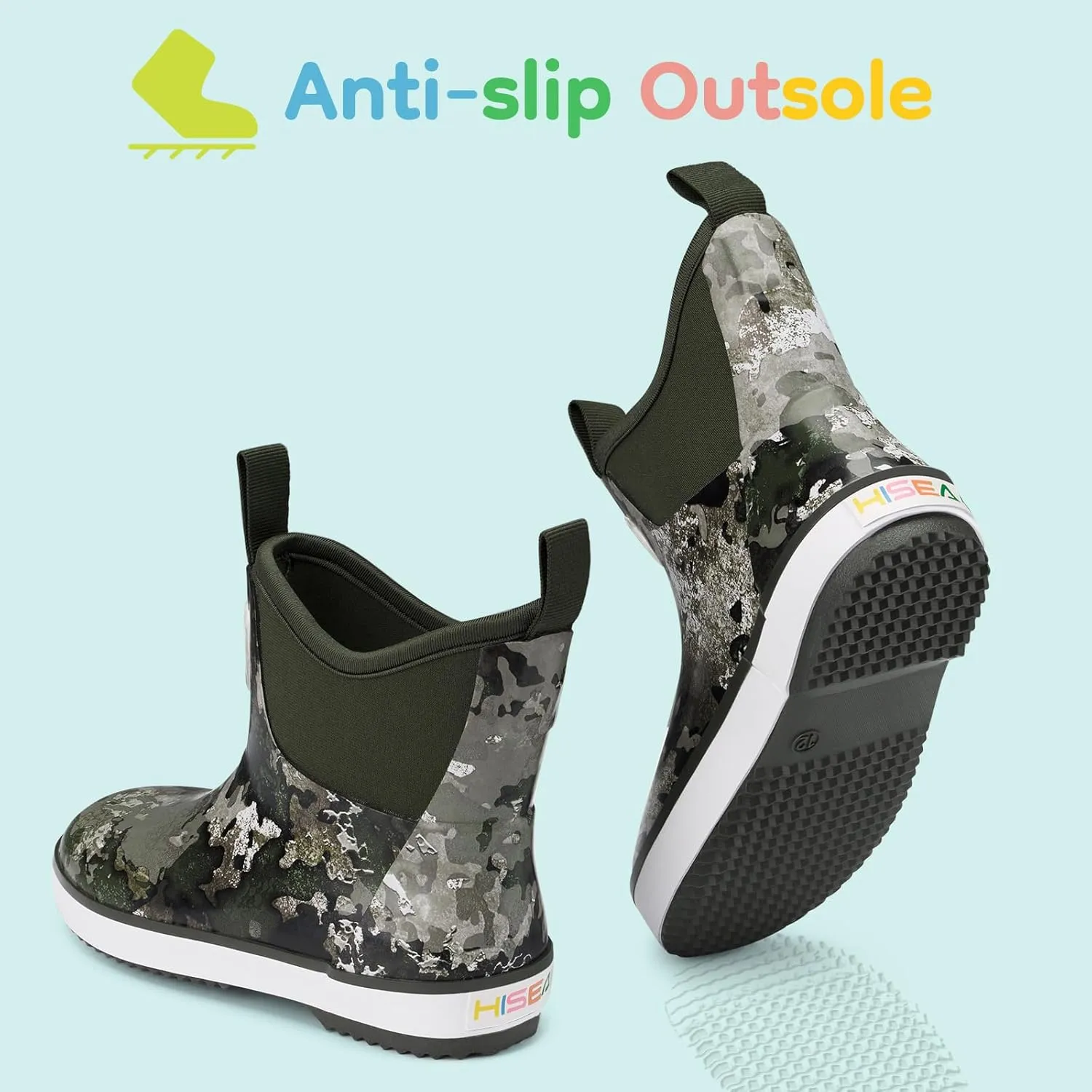 HISEA Kid's Deck Boots Waterproof Lightweight Ankle Rain Boots for Boys Girls Rubber Boots Non-slip Child Rain Shoes