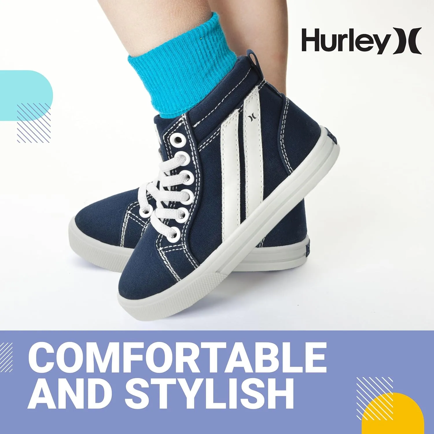 Hurley Kids Toddlers Elastic Laces Canvas Sneakers – High Cut Skateboarding Shoes for Toddlers and Little Kids, Sports Shoes for Boys and Girls, Sports Shoes for School Tate