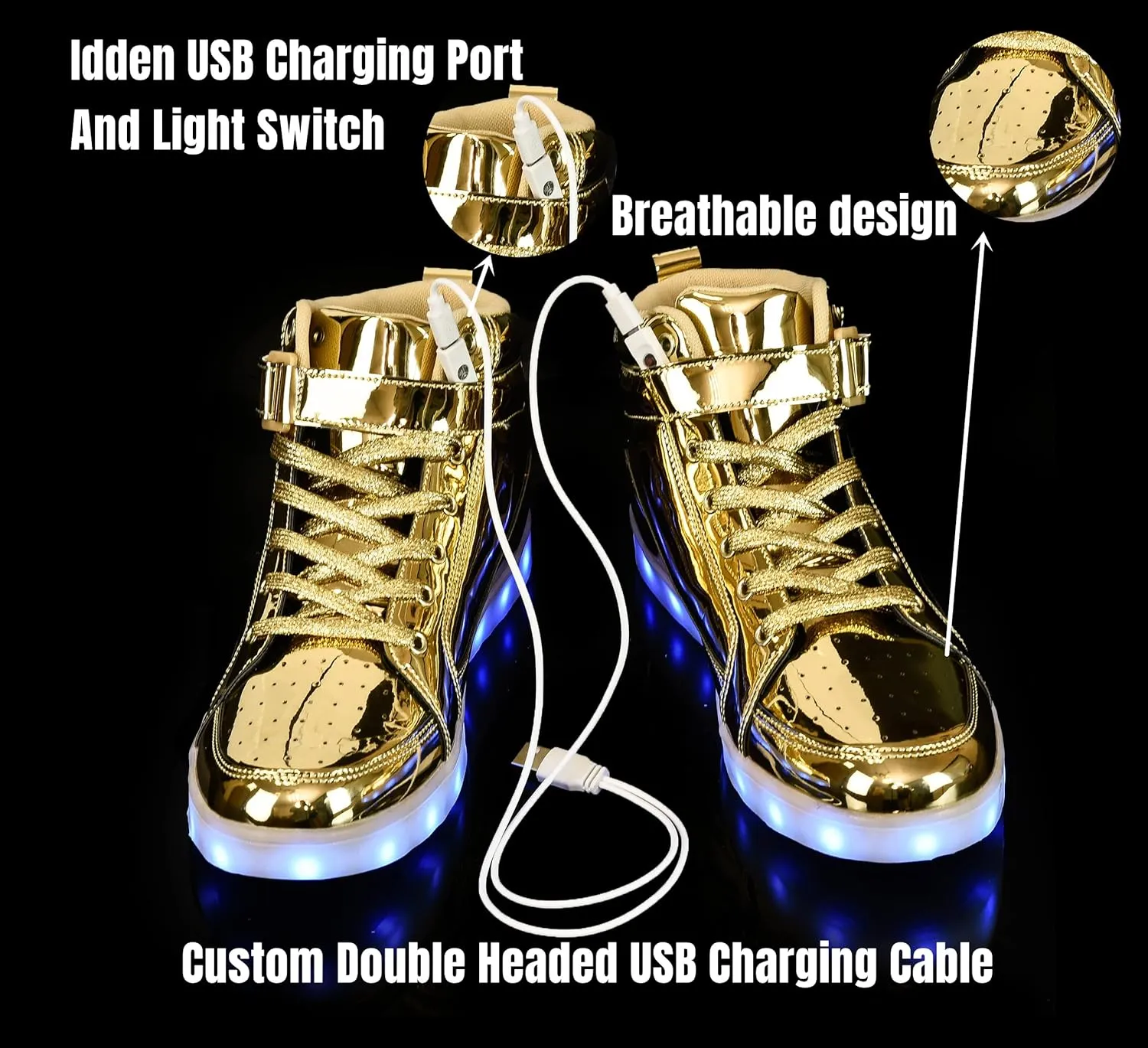 IGxx LED Shoes for Kids Light Up Shoes Boys Girls Fashion High Top LED Lights Sneakers Kids Glowing