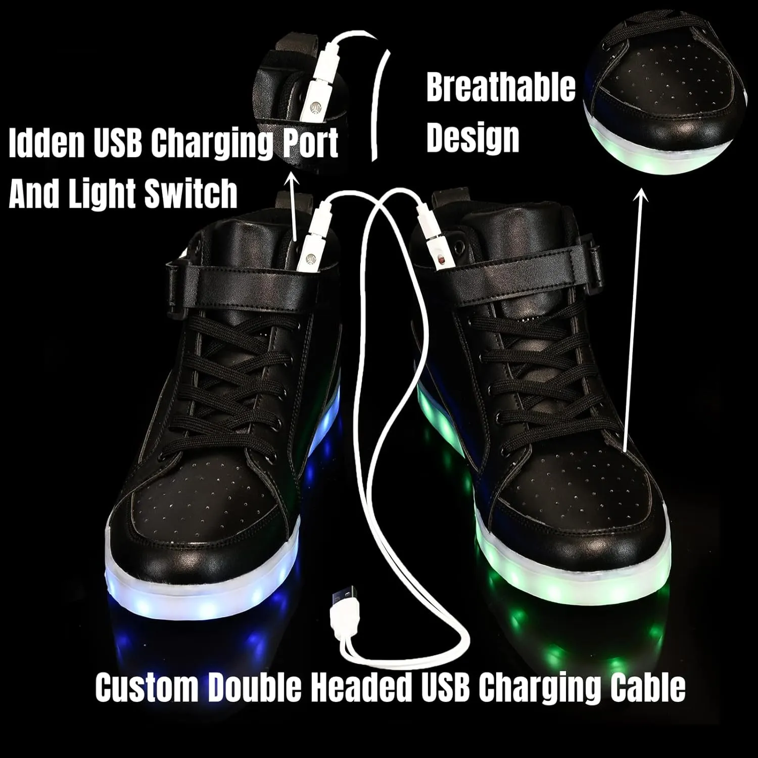 IGxx LED Shoes for Kids Light Up Shoes Boys Girls Fashion High Top LED Lights Sneakers Kids Glowing