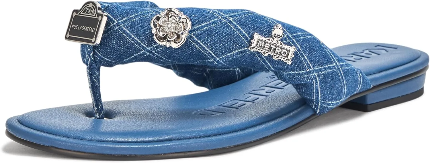 Karl Lagerfeld Paris Women's Everyday Cushioned Insole Ceejay Rue Pins-Flat Slide Sandal