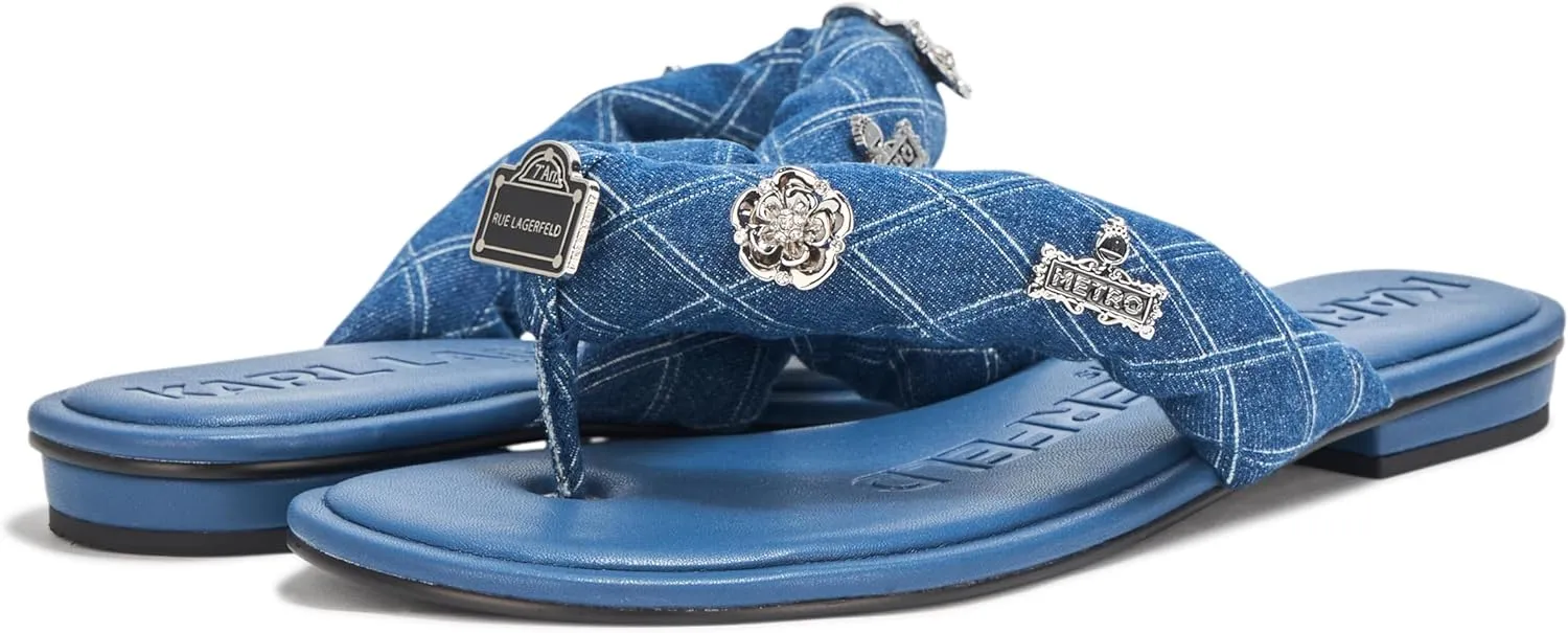 Karl Lagerfeld Paris Women's Everyday Cushioned Insole Ceejay Rue Pins-Flat Slide Sandal