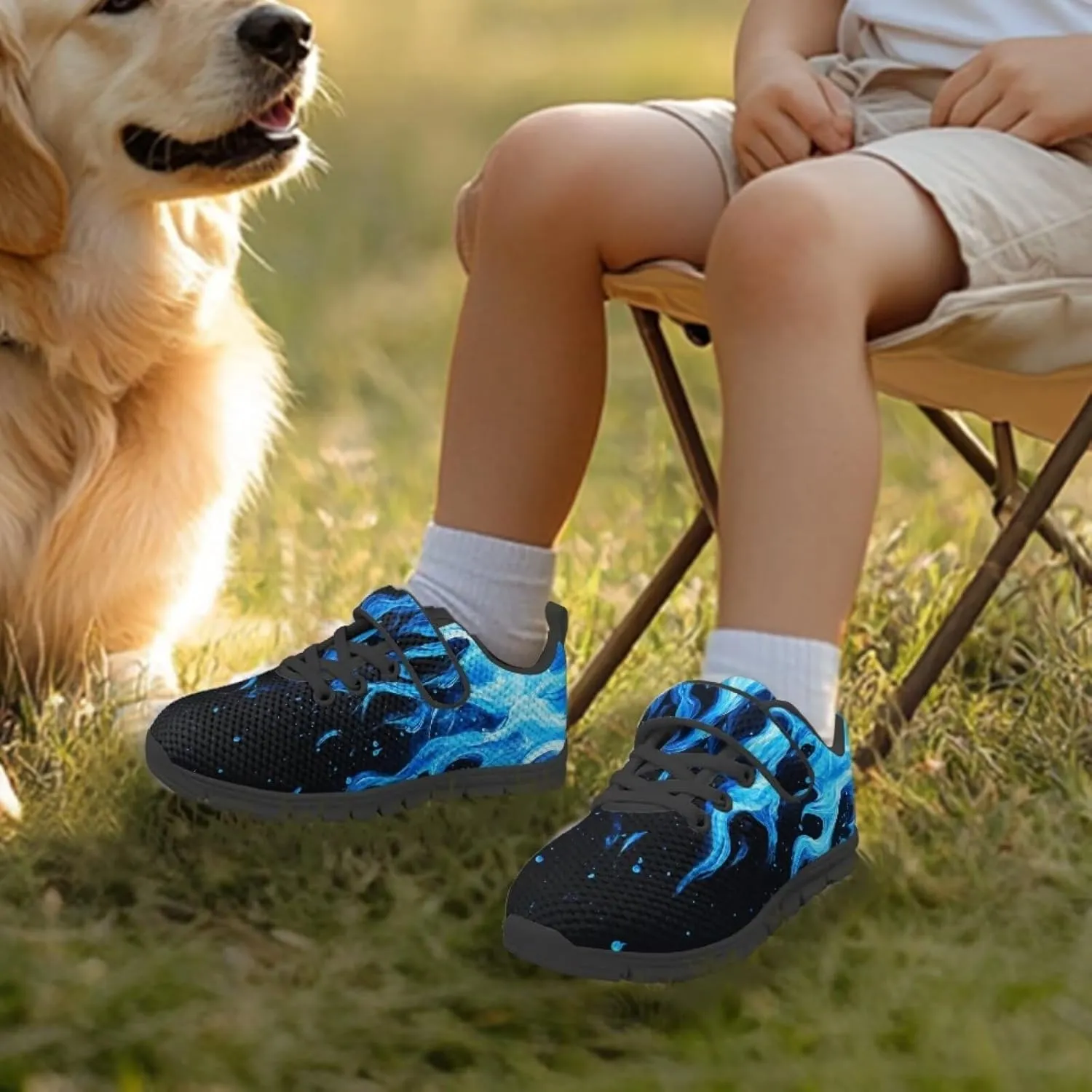 Kids Sneakers Boys Cool Print Running Tennis Shoes Lightweight Breathable Sport Athletic Shoes with One Strap