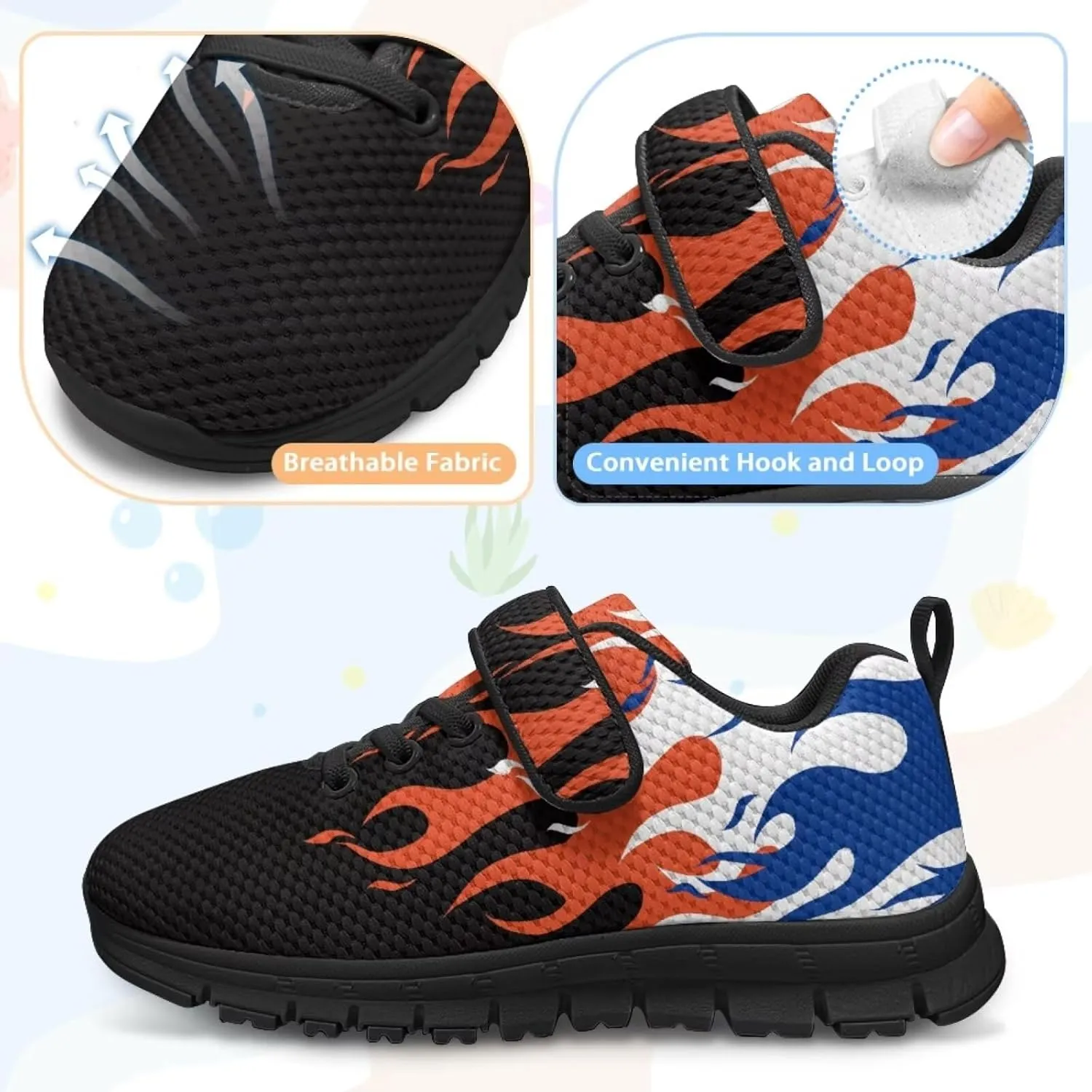 Kids Sneakers Boys Cool Print Running Tennis Shoes Lightweight Breathable Sport Athletic Shoes with One Strap