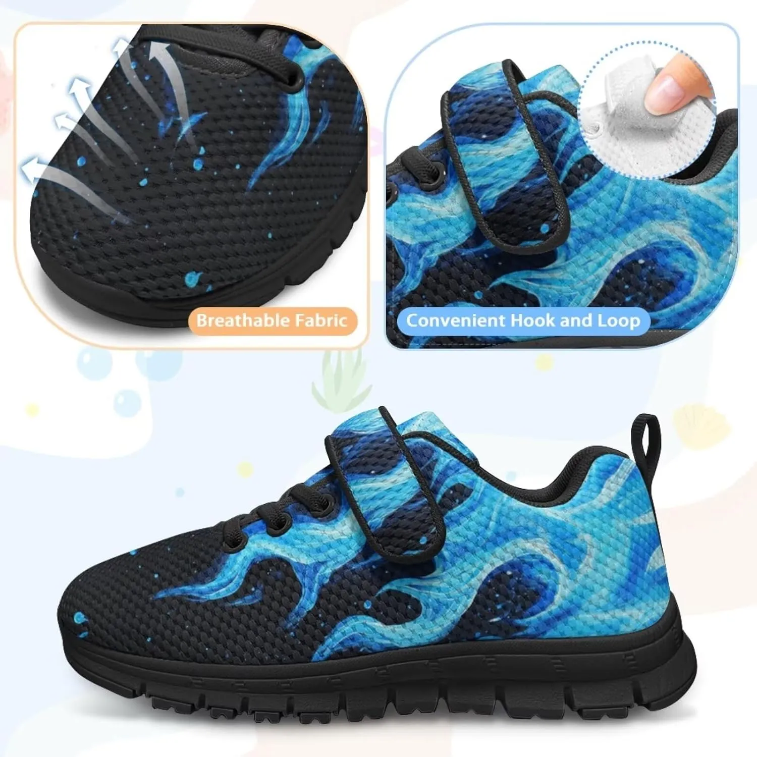 Kids Sneakers Boys Cool Print Running Tennis Shoes Lightweight Breathable Sport Athletic Shoes with One Strap