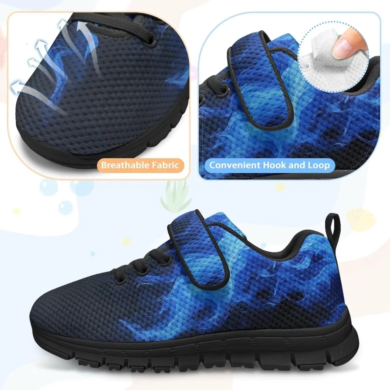Kids Sneakers Boys Cool Print Running Tennis Shoes Lightweight Breathable Sport Athletic Shoes with One Strap