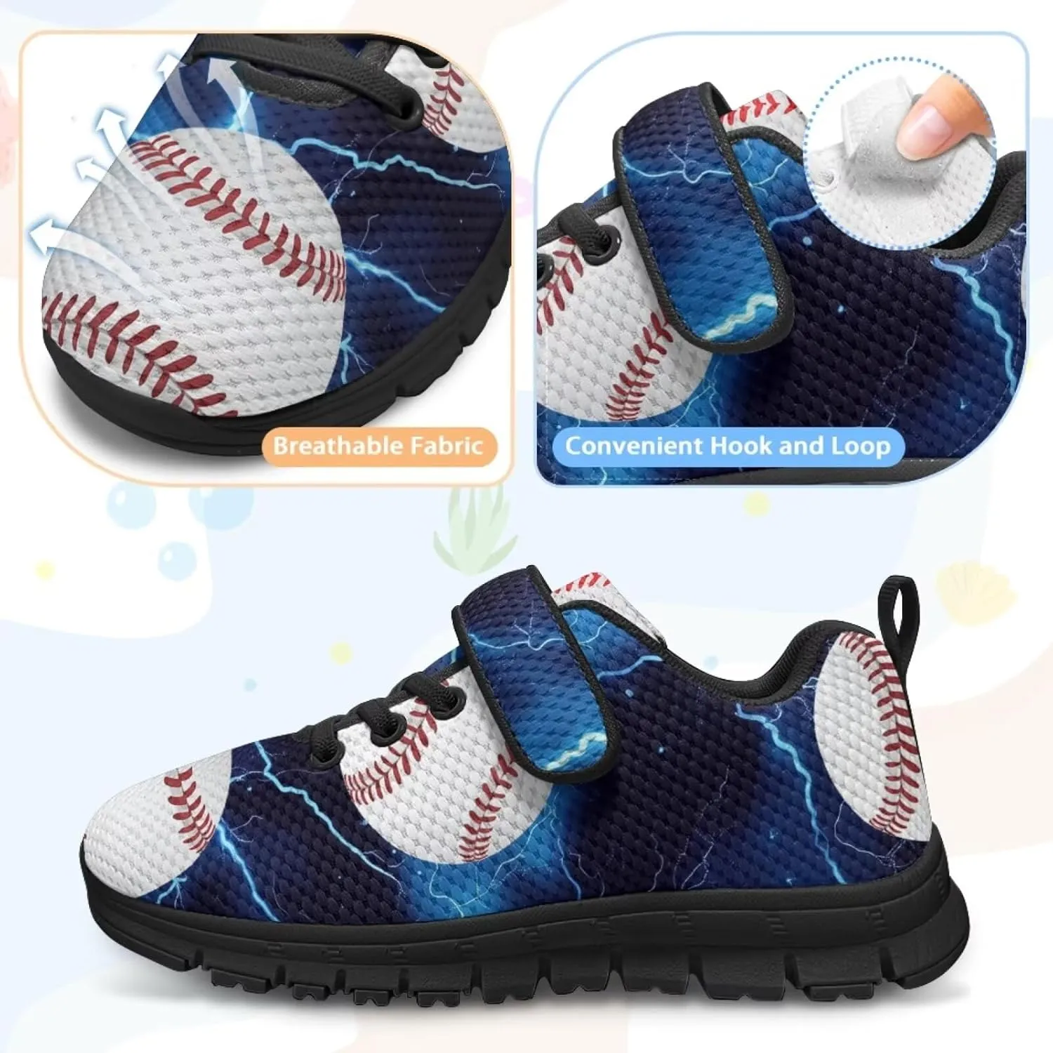 Kids Sneakers Boys Cool Print Running Tennis Shoes Lightweight Breathable Sport Athletic Shoes with One Strap