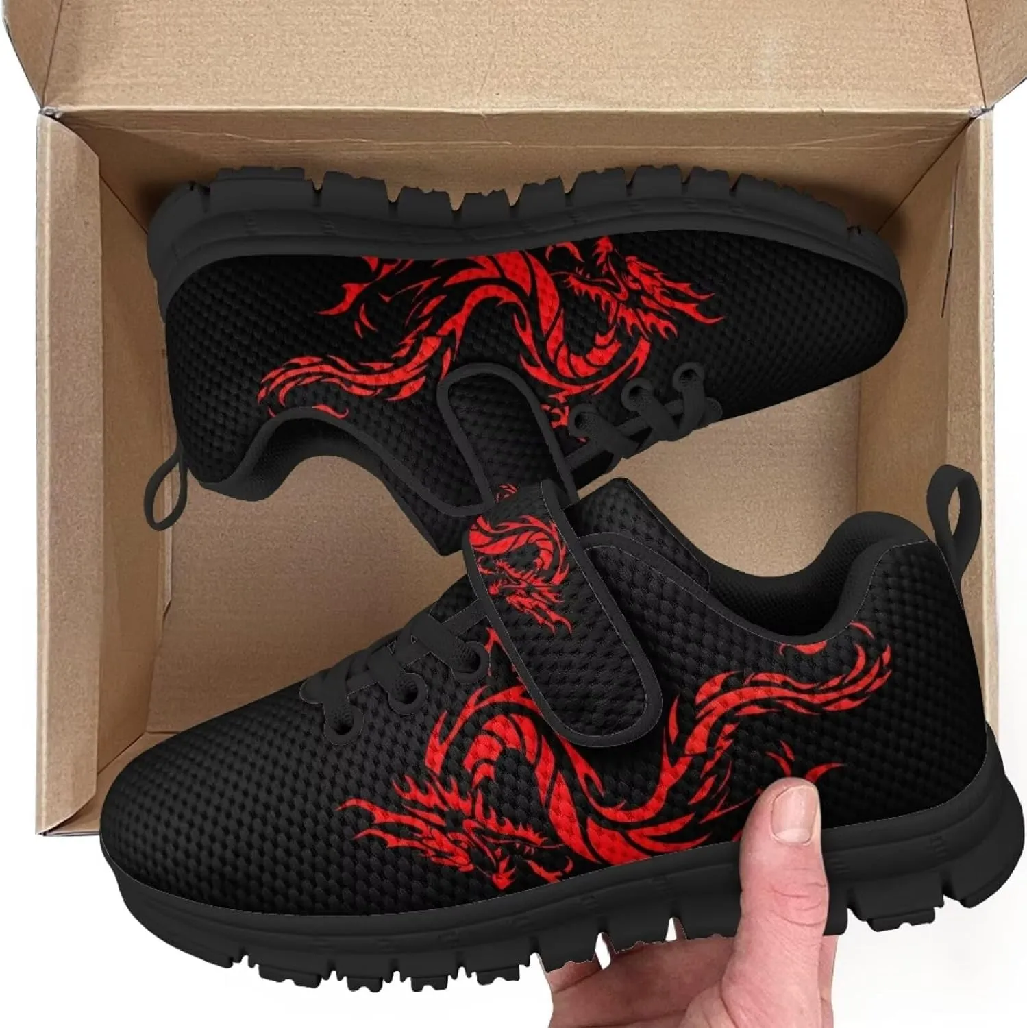 Kids Sneakers Boys Cool Print Running Tennis Shoes Lightweight Breathable Sport Athletic Shoes with One Strap