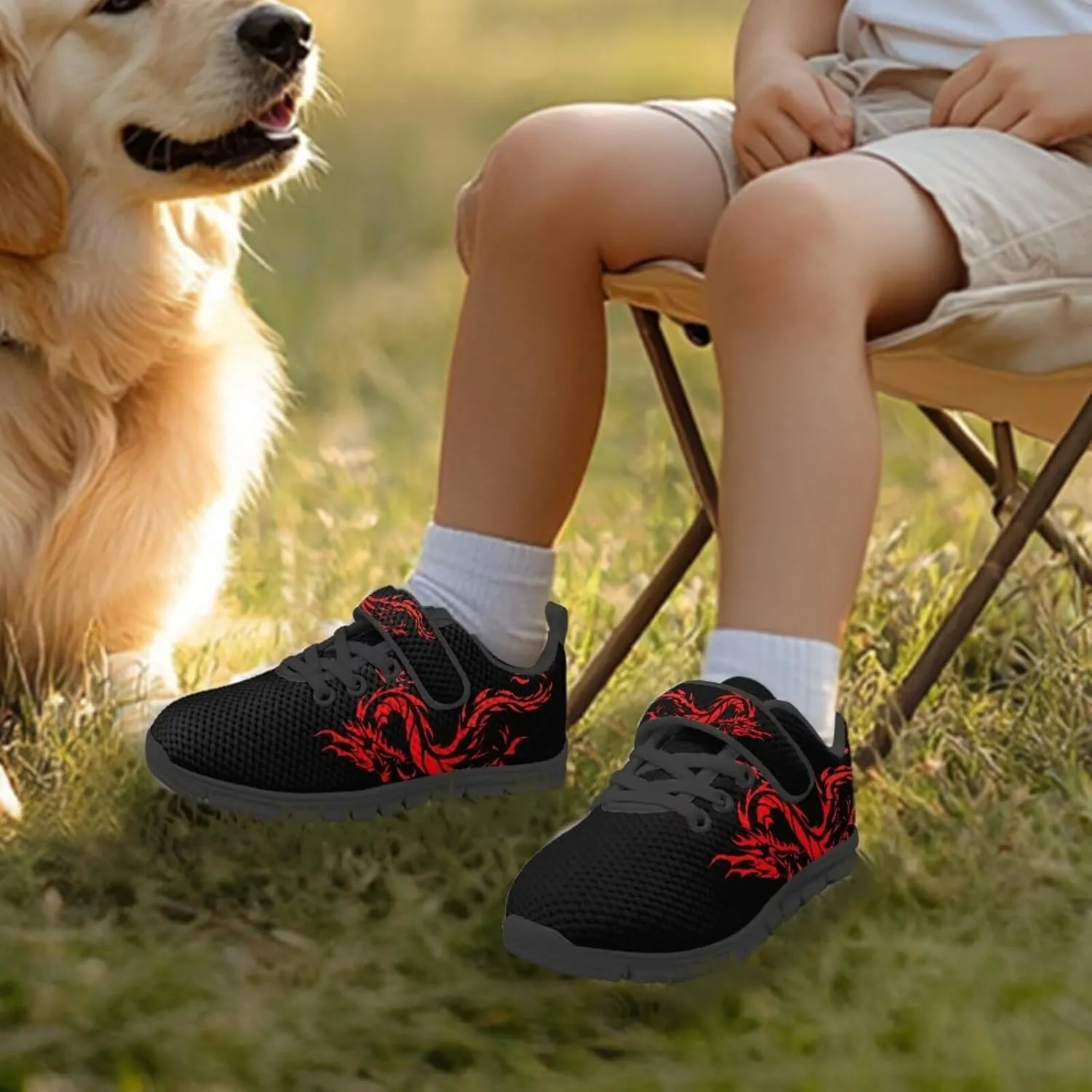 Kids Sneakers Boys Cool Print Running Tennis Shoes Lightweight Breathable Sport Athletic Shoes with One Strap