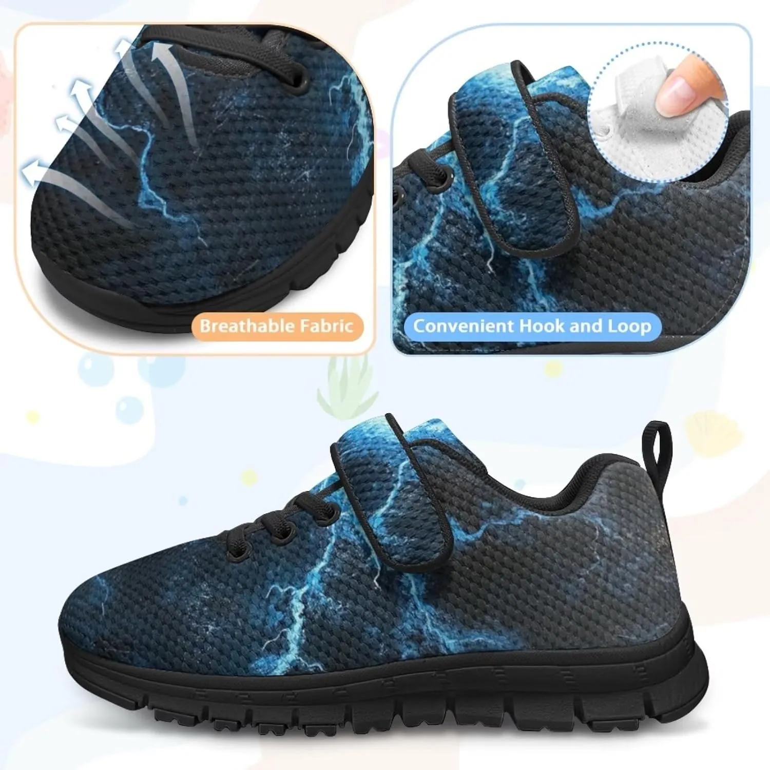 Kids Sneakers Boys Cool Print Running Tennis Shoes Lightweight Breathable Sport Athletic Shoes with One Strap