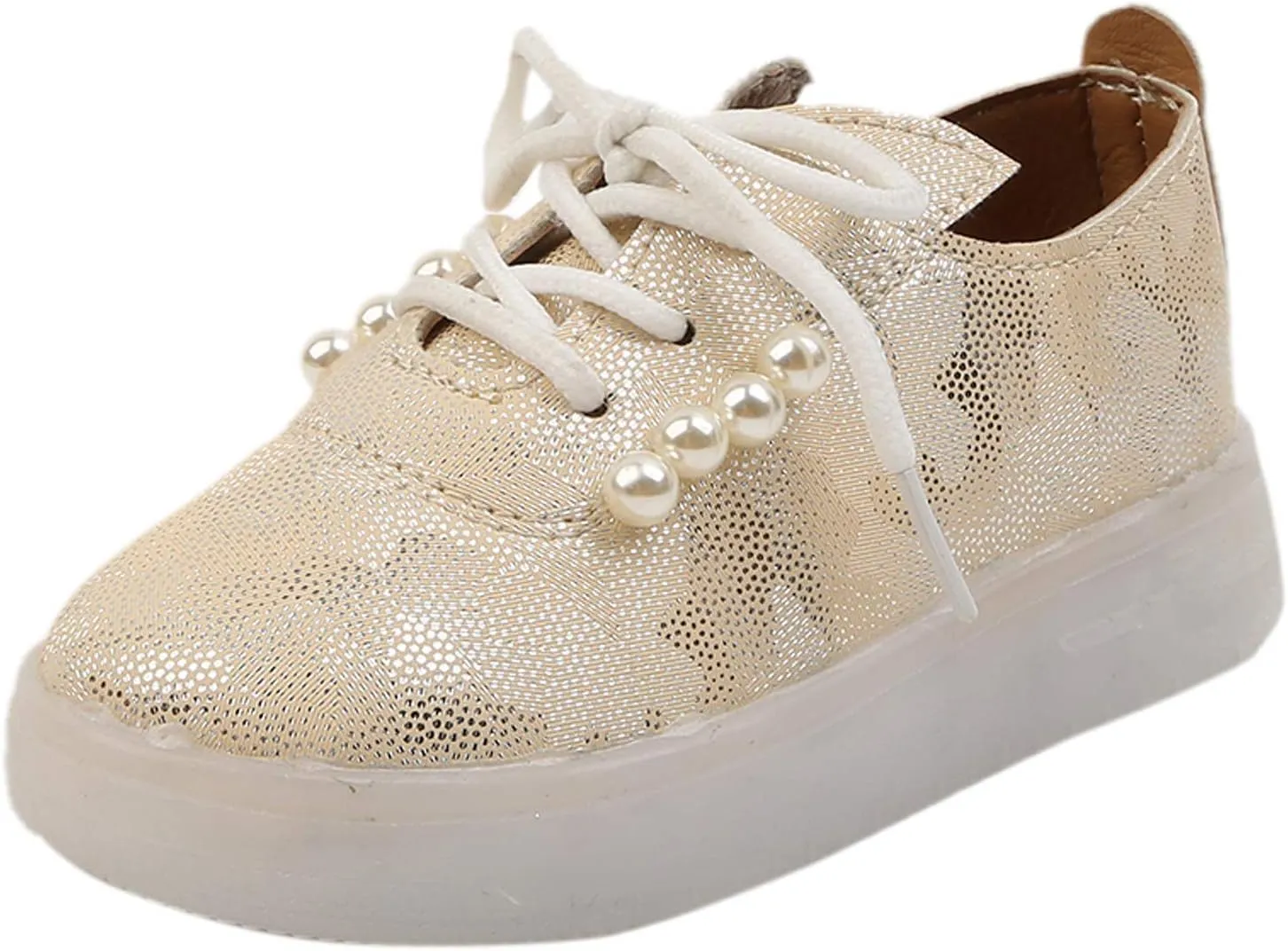 Kids Toddler Girls Shoes Light Up Flashing LED Tennis Sneakers with Pearl Outdoor Casual Adjustable Baby Shoes for Girls