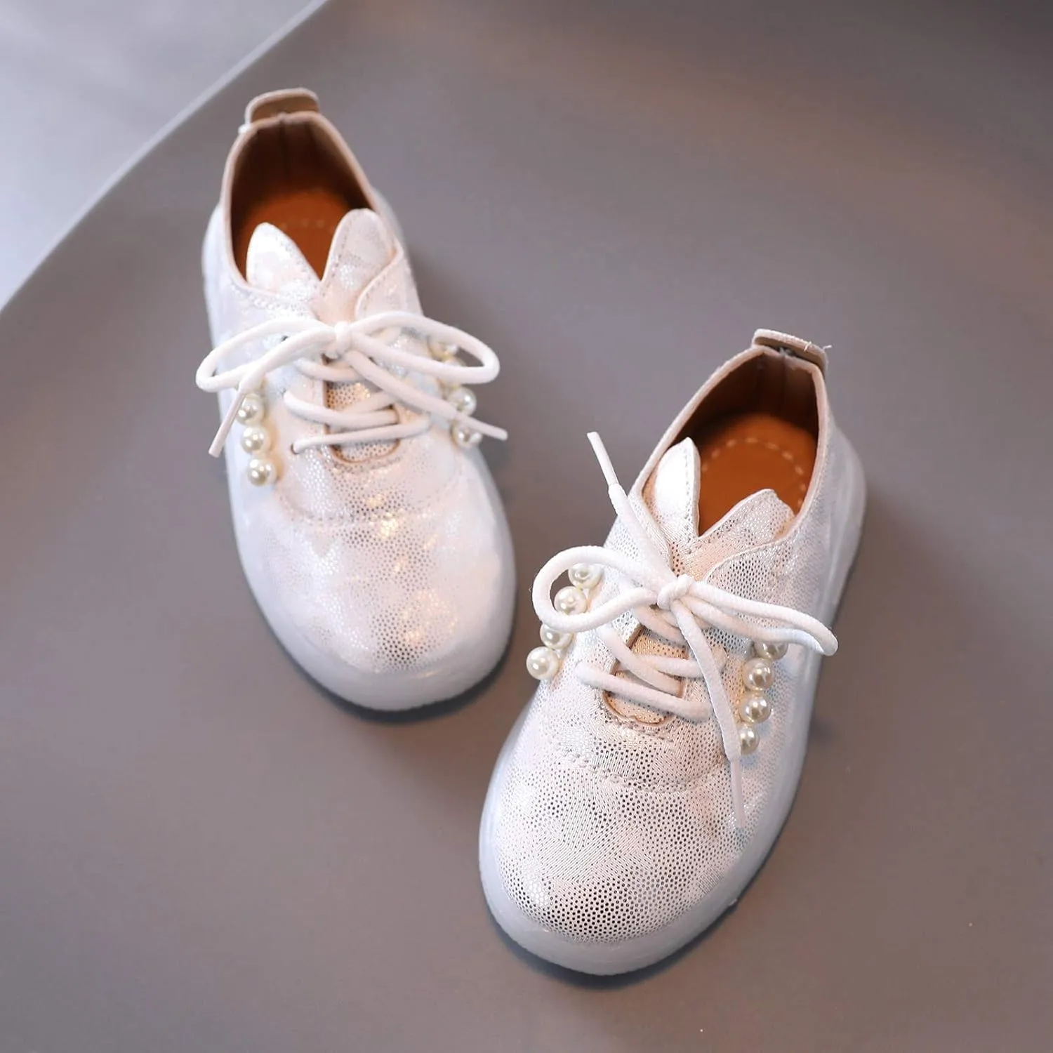 Kids Toddler Girls Shoes Light Up Flashing LED Tennis Sneakers with Pearl Outdoor Casual Adjustable Baby Shoes for Girls