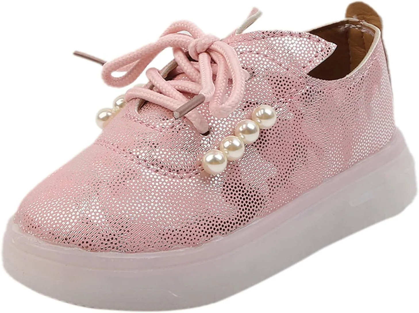 Kids Toddler Girls Shoes Light Up Flashing LED Tennis Sneakers with Pearl Outdoor Casual Adjustable Baby Shoes for Girls