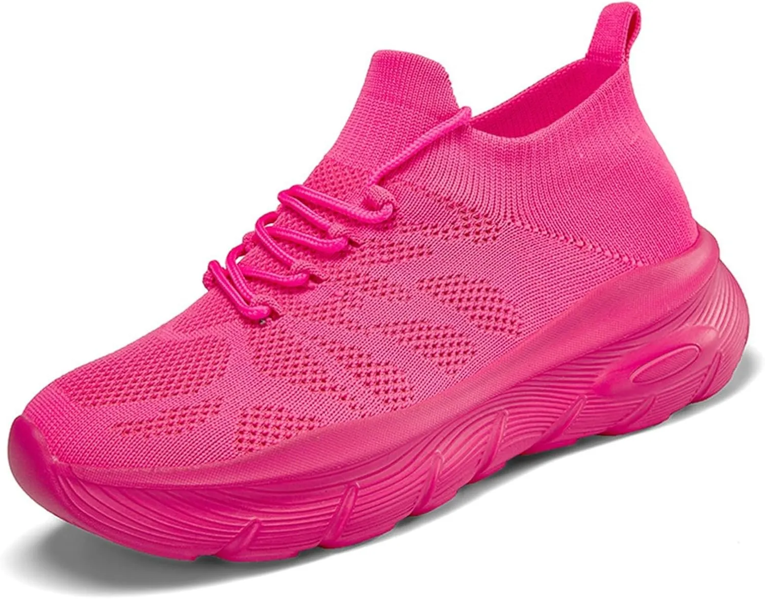 Ladies Woven Sneakers Lace-up Breathable Soft Thick Sole Walking Running Shoes Comfortable Tennis Shoes Non Slip Casual Womens Sneakers with Arch Support