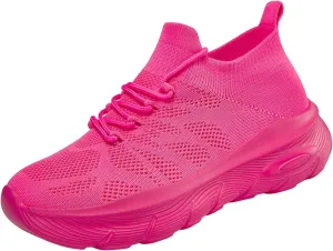 Ladies Woven Sneakers Lace-up Breathable Soft Thick Sole Walking Running Shoes Comfortable Tennis Shoes Non Slip Casual Womens Sneakers with Arch Support
