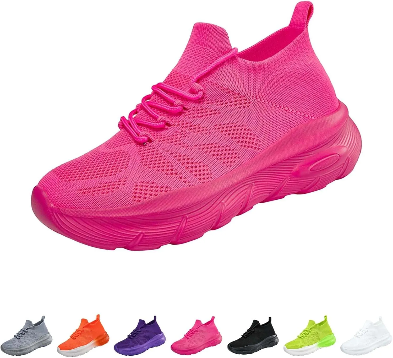 Ladies Woven Sneakers Lace-up Breathable Soft Thick Sole Walking Running Shoes Comfortable Tennis Shoes Non Slip Casual Womens Sneakers with Arch Support