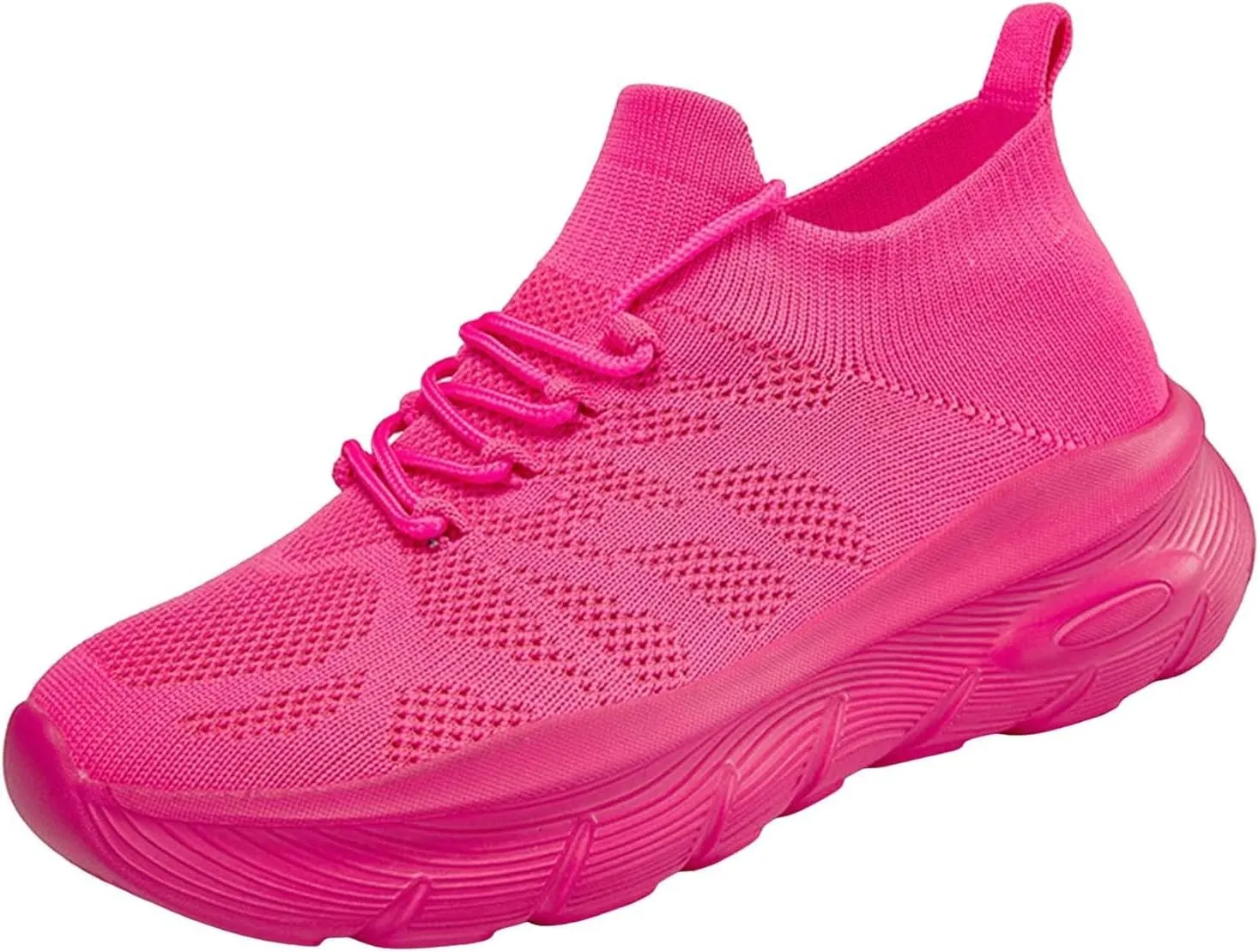 Ladies Woven Sneakers Lace-up Breathable Soft Thick Sole Walking Running Shoes Comfortable Tennis Shoes Non Slip Casual Womens Sneakers with Arch Support