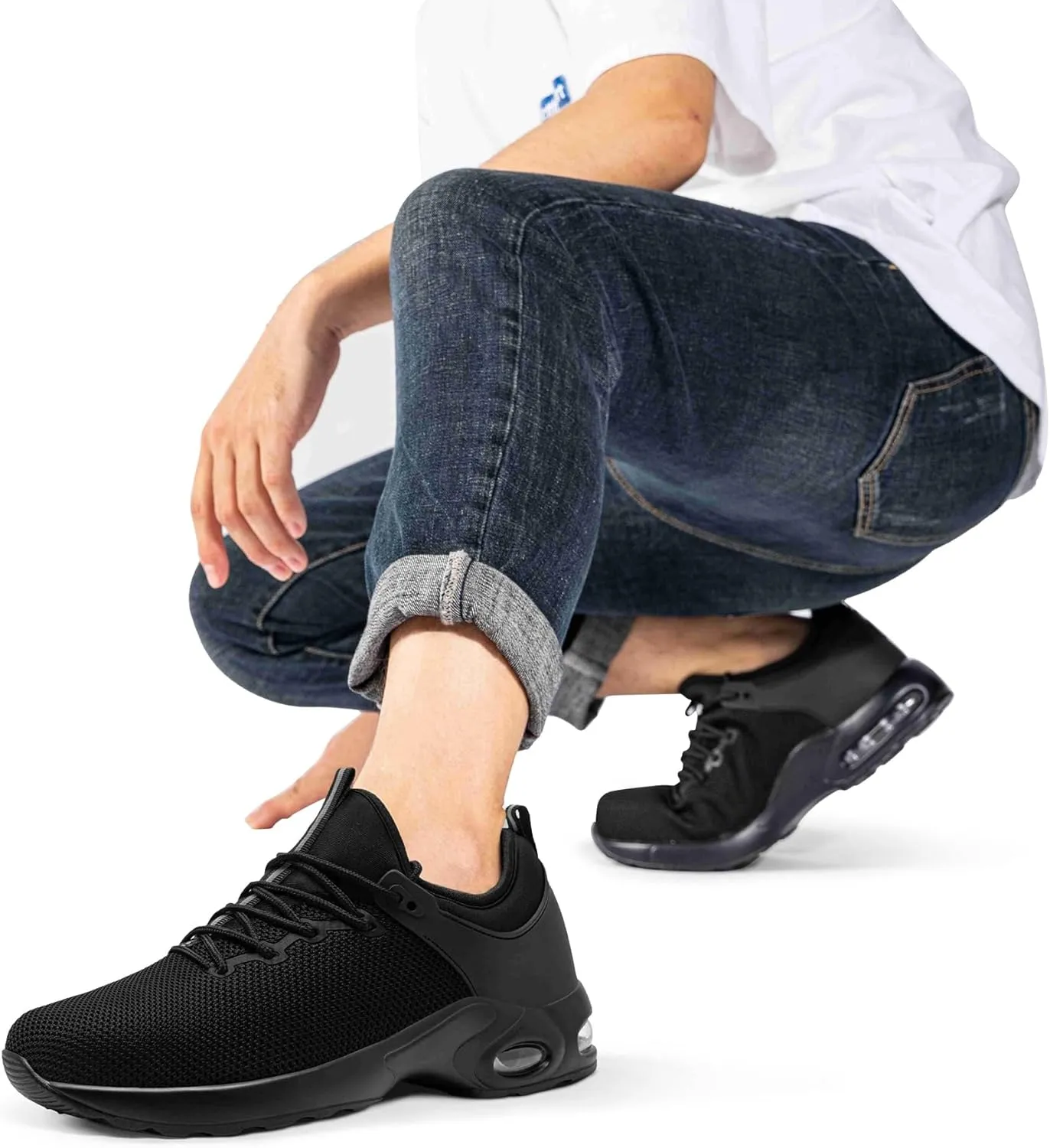 LARNMERN Steel Toe Waterproof Air Shoes Men Slip On Work Sneakers Comfortable Lightweight Construction Shoe