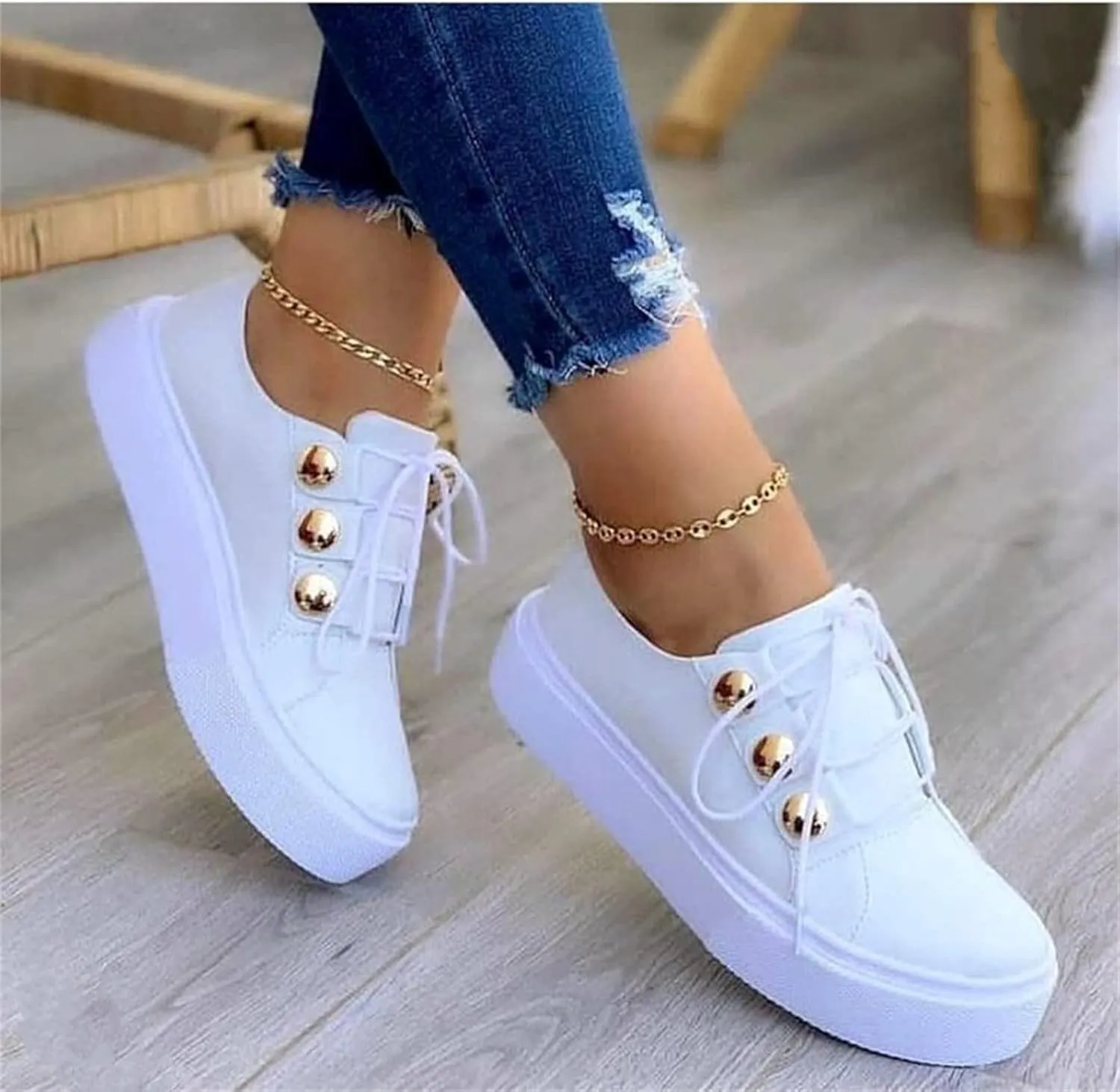 Lausiuoe Sneakers For Women Walking Shoes Comfortable Fashion Leather Shoes Non-Slip Casual Low Top Slip On Flat Loafers