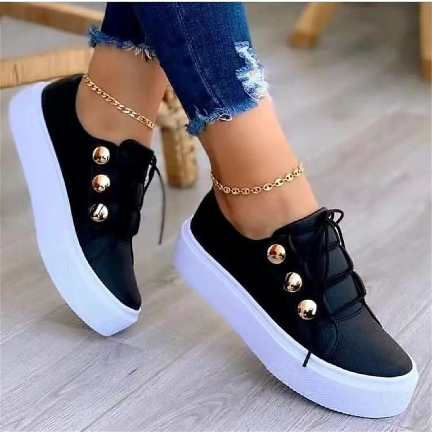 Lausiuoe Women's Fashion Sneakers Slip On Round Toe Lightweight Flat Shoes Casual Low Top Soft Comfort Walking Loafers