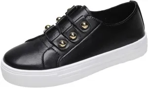 Lausiuoe Women's Fashion Sneakers Slip On Round Toe Lightweight Flat Shoes Casual Low Top Soft Comfort Walking Loafers