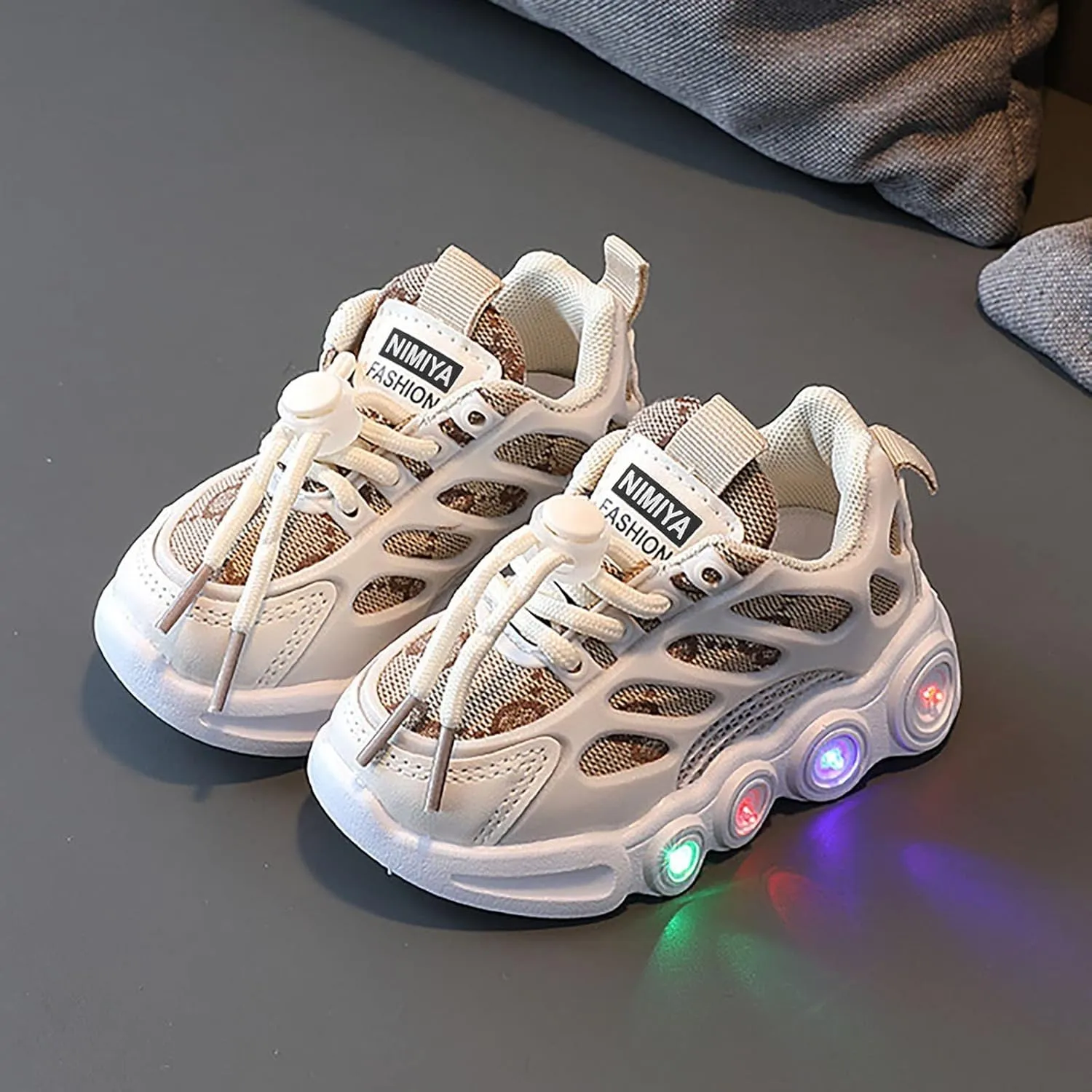 Light Up Shoes for Kids Fashion Adjustable Strap Lace-Up Athletic Sport Walking Sneakers for Little Boys Girls