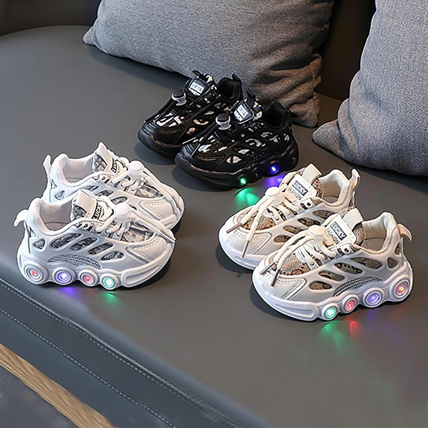 Light Up Shoes for Kids Fashion Adjustable Strap Lace-Up Athletic Sport Walking Sneakers Light up Shoes for Girls Size 2