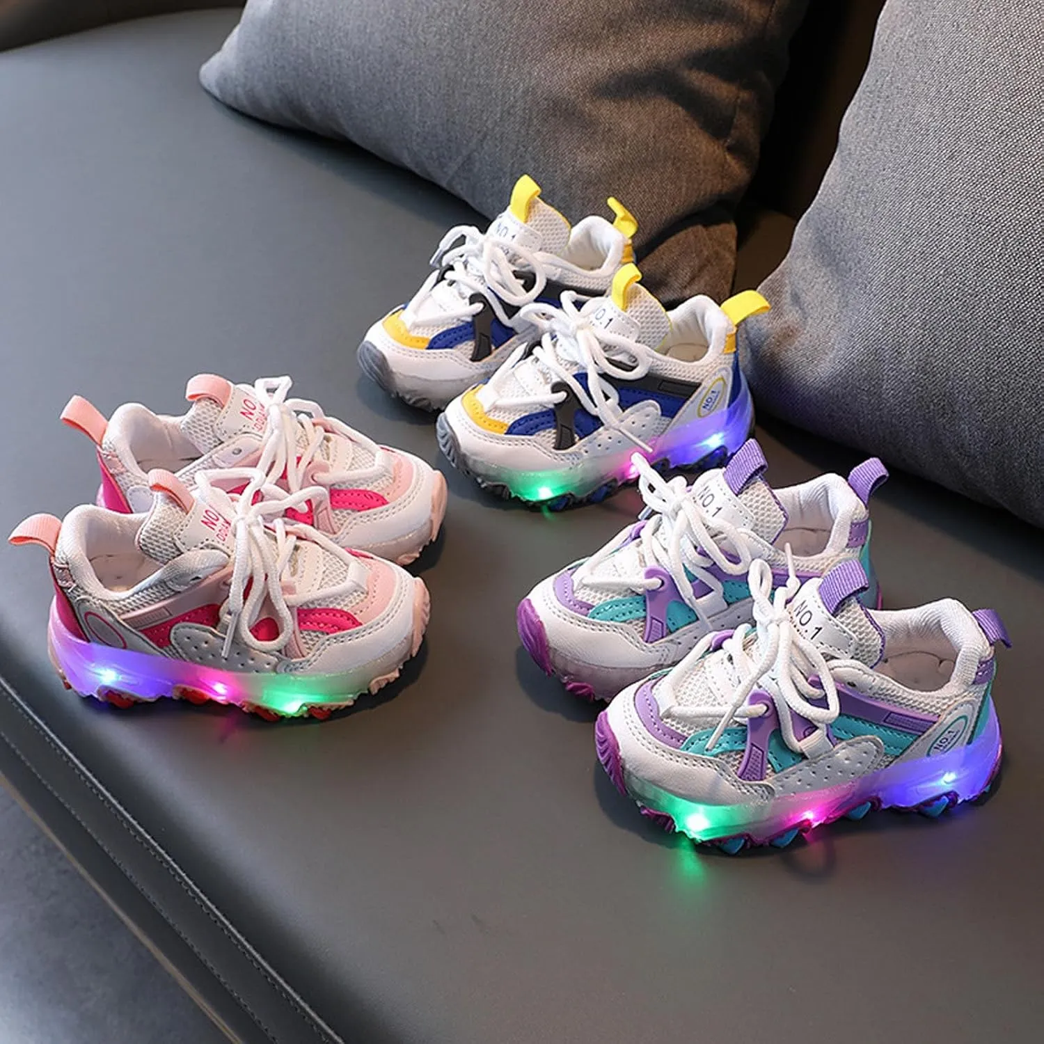 Light Up Shoes Toddler Girls Boys Little Kid Lightweight LED Flashing Glitter Mesh Breathable Girls High Tops Size 12