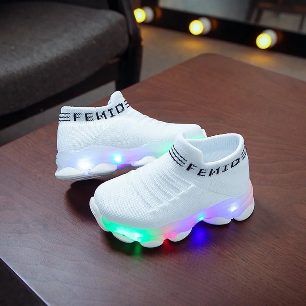 Light Up Sock Shoes for Boys Girls Toddler Mesh Flashing Sneakers Kids Breathable Sport Walking Running Shoes
