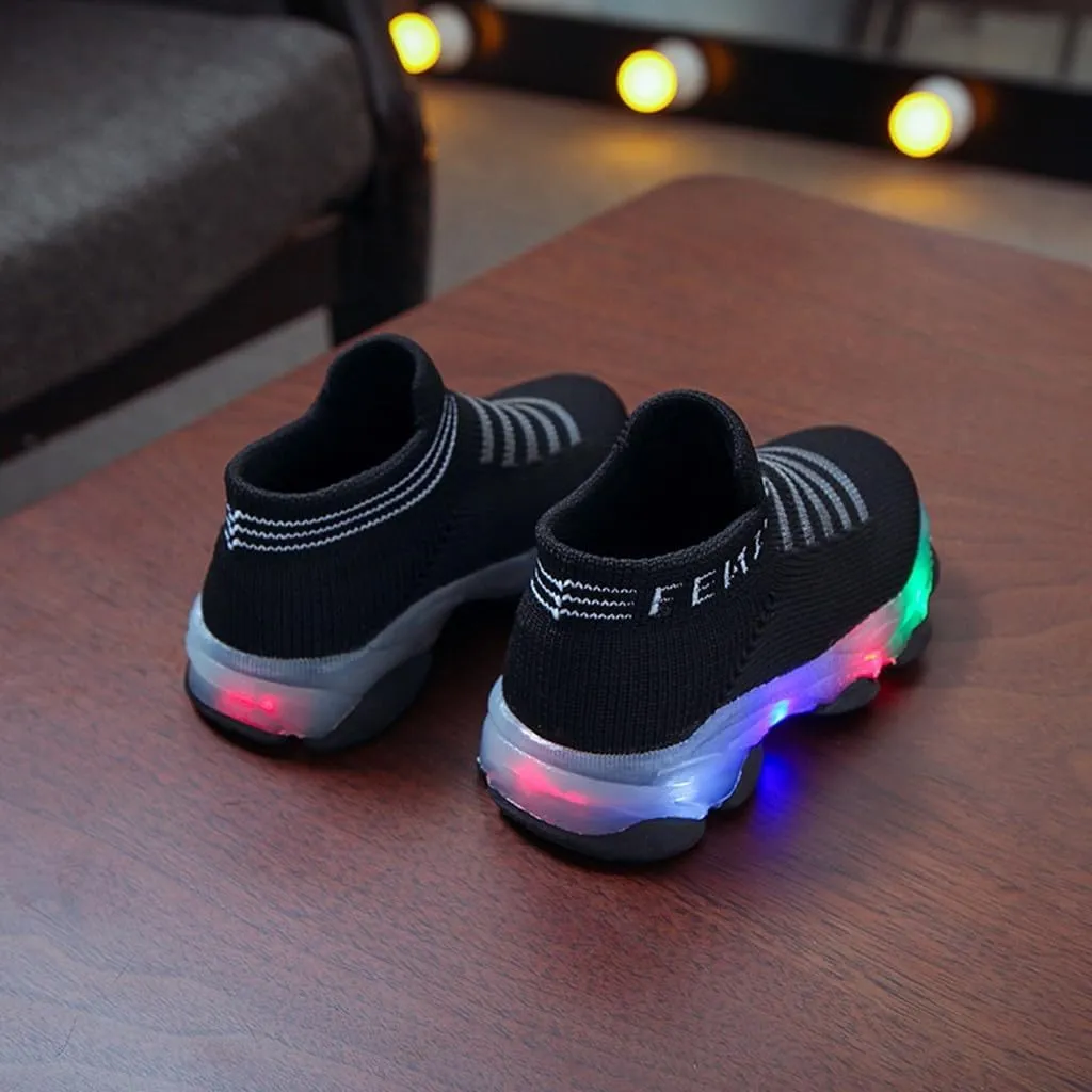 Light Up Sock Shoes for Boys Girls Toddler Mesh Flashing Sneakers Kids Breathable Sport Walking Running Shoes