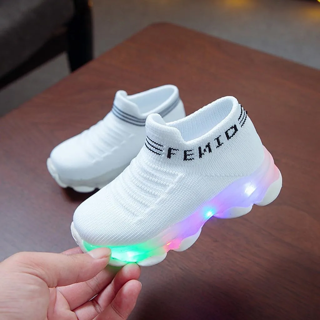 Light Up Sock Shoes for Boys Girls Toddler Mesh Flashing Sneakers Kids Breathable Sport Walking Running Shoes