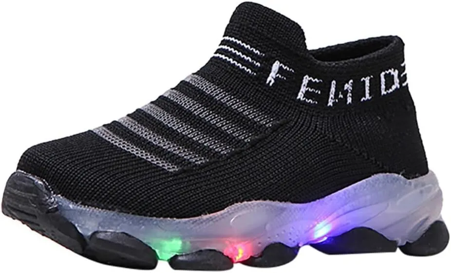 Light Up Sock Shoes for Boys Girls Toddler Mesh Flashing Sneakers Kids Breathable Sport Walking Running Shoes
