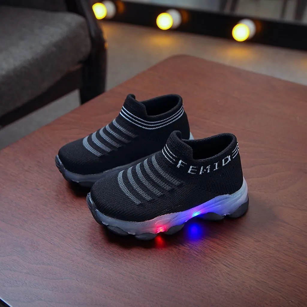 Light Up Sock Shoes for Boys Girls Toddler Mesh Flashing Sneakers Kids Breathable Sport Walking Running Shoes