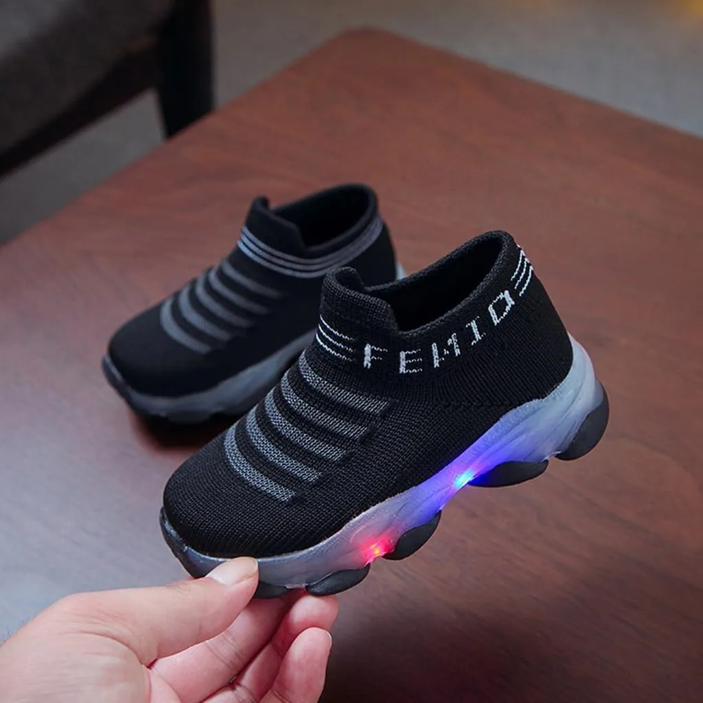 Light Up Sock Shoes for Boys Girls Toddler Mesh Flashing Sneakers Kids Breathable Sport Walking Running Shoes