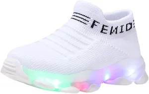 Light Up Sock Shoes for Boys Girls Toddler Mesh Flashing Sneakers Kids Breathable Sport Walking Running Shoes