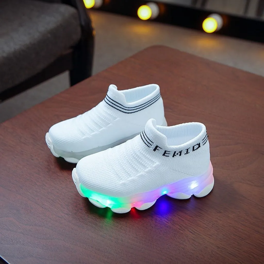 Light Up Sock Shoes for Boys Girls Toddler Mesh Flashing Sneakers Kids Breathable Sport Walking Running Shoes