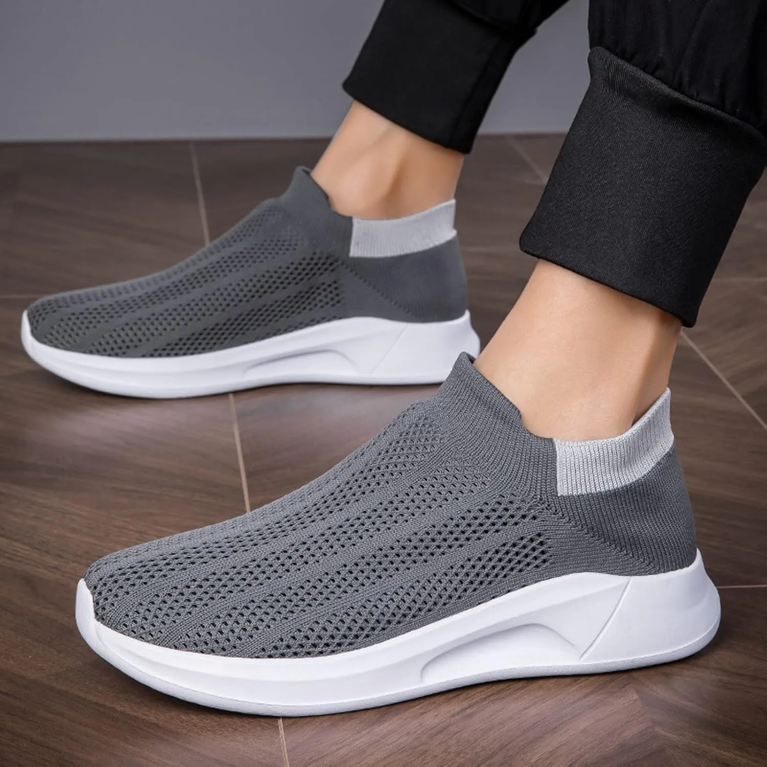 Lightweight Breathable Mesh Men's Shoes, Fashionable Slip on Sneakers with Arch Support for Spring/Summer Casual Wear, Ideal for Work and Weekend Outings Long Standing Men