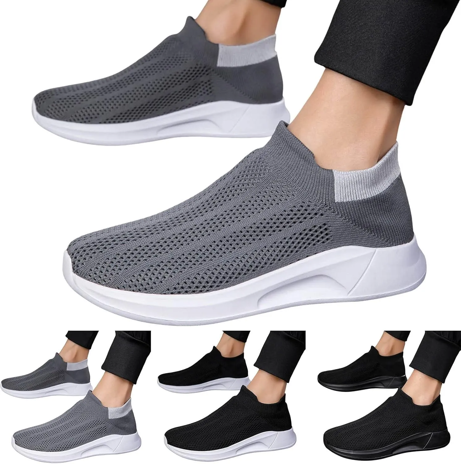 Lightweight Breathable Mesh Men's Shoes, Fashionable Slip on Sneakers with Arch Support for Spring/Summer Casual Wear, Ideal for Work and Weekend Outings Long Standing Men