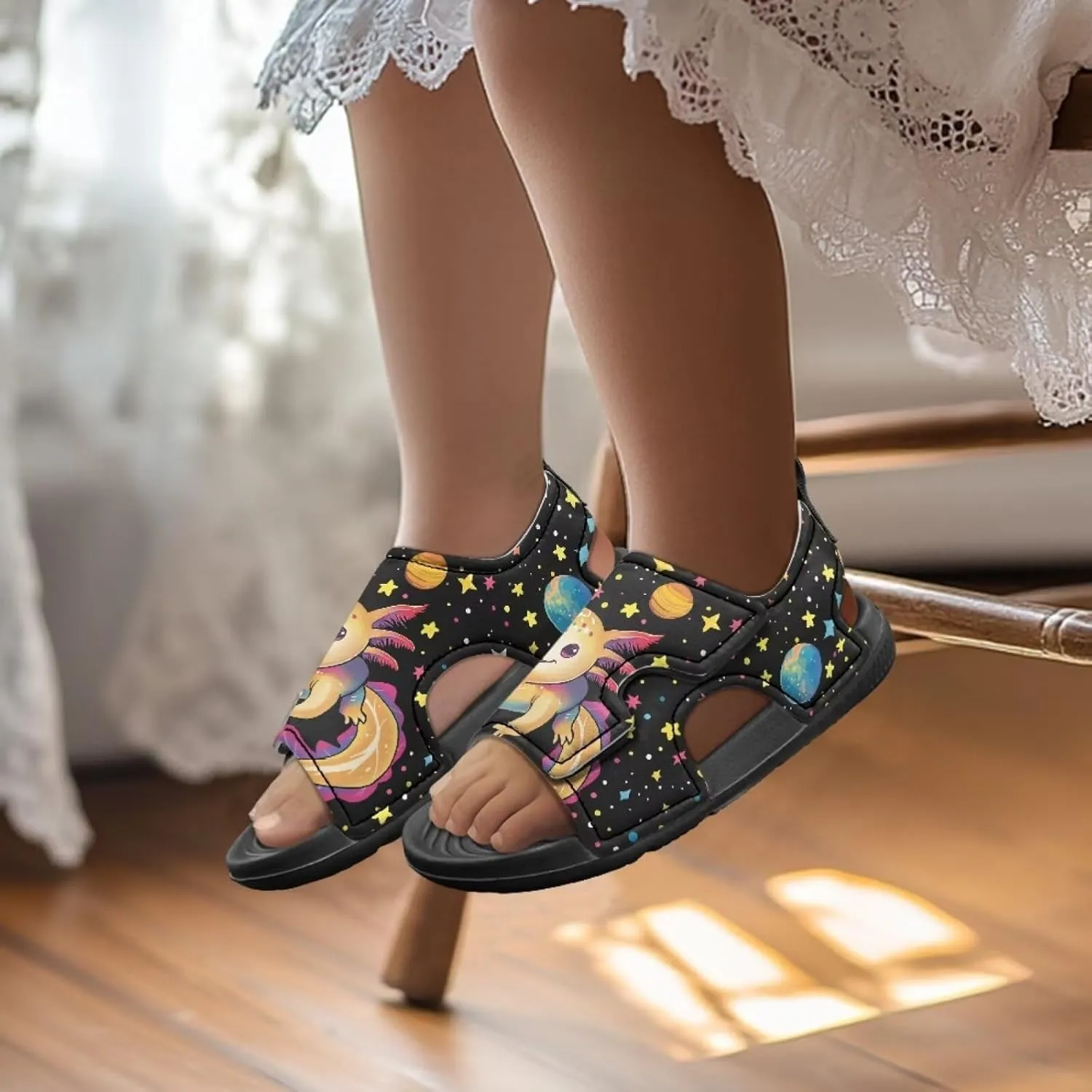 Little Girls Axolotl Star Sport Sandals Kids Toddler Causal Open Toe Outdoor Summer Shoes Hiking Water Sandals
