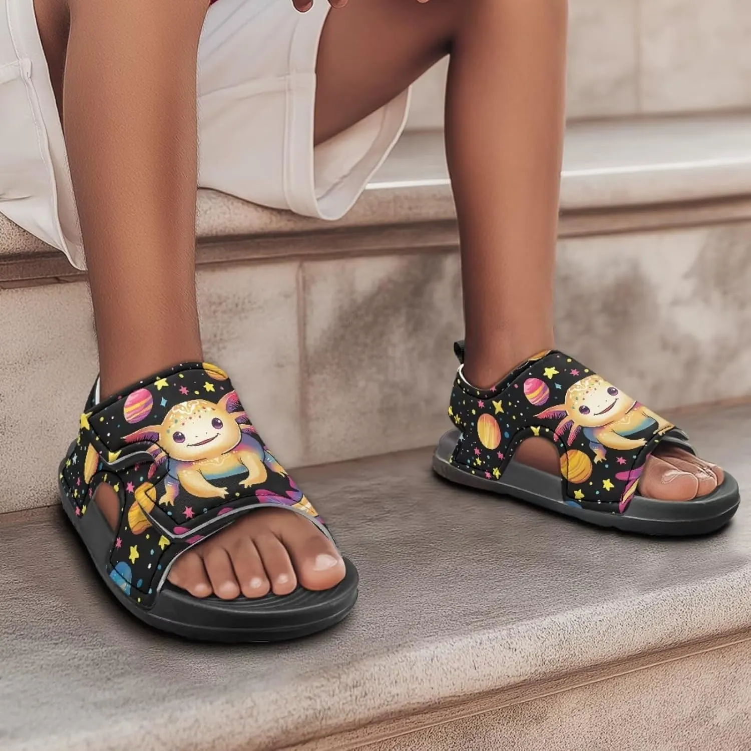Little Girls Axolotl Star Sport Sandals Kids Toddler Causal Open Toe Outdoor Summer Shoes Hiking Water Sandals